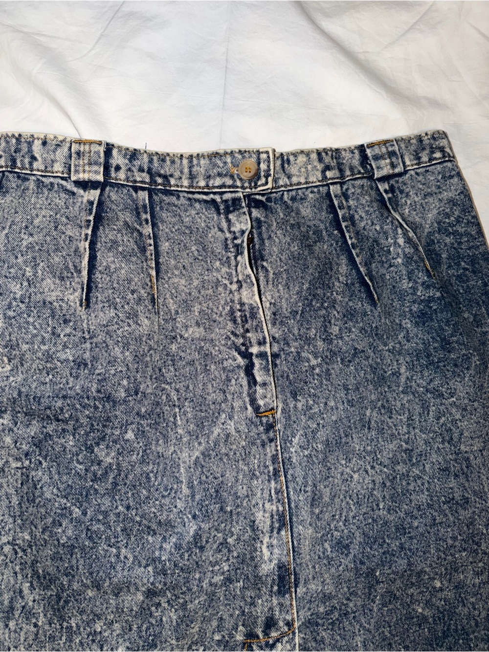 Vintage Venezia Acid Wash Denim Midi Skirt Size 18 Lace Inset Button Front - Picture 4 of 12